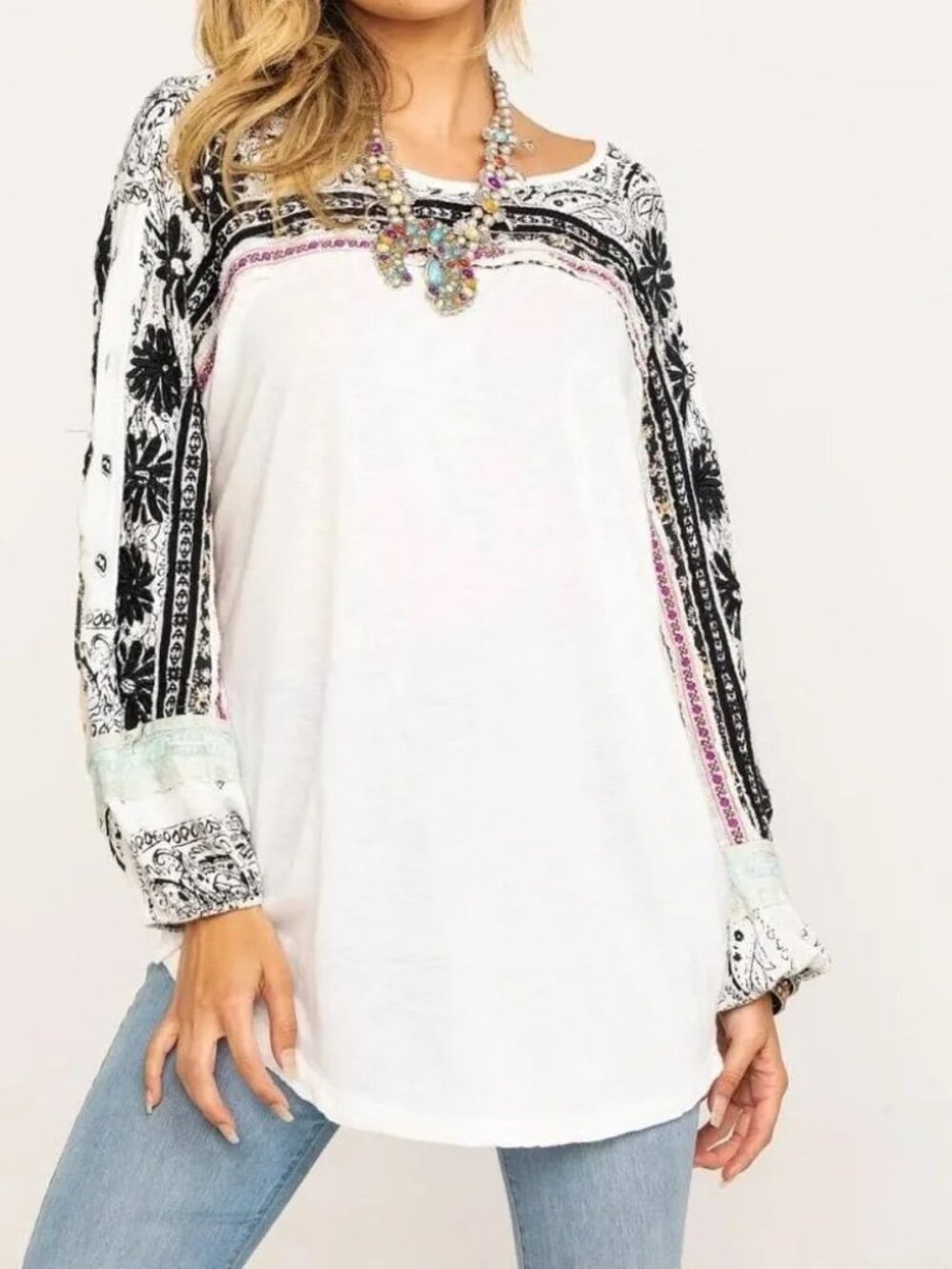 Free People Tripoli Top in Ivory/Cream Combo Size Medium